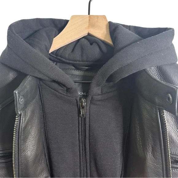 Wilsons Alan Black Leather Grunge Motorcycle Jacket With Removable Hood Size L - Picture 6 of 15